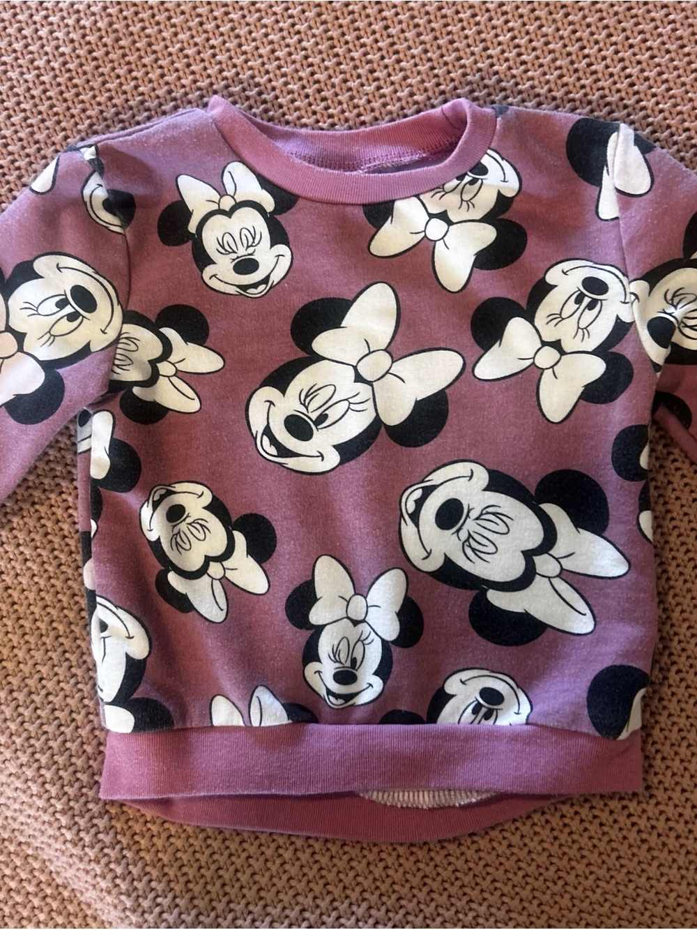 Disney Baby Minnie Mouse Sweatshirt 18M Mauve Pink Allover Print Pullover
